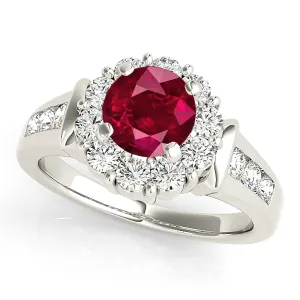 1.35 ct. Genuine Ruby Ring With Halo And Diamond Band