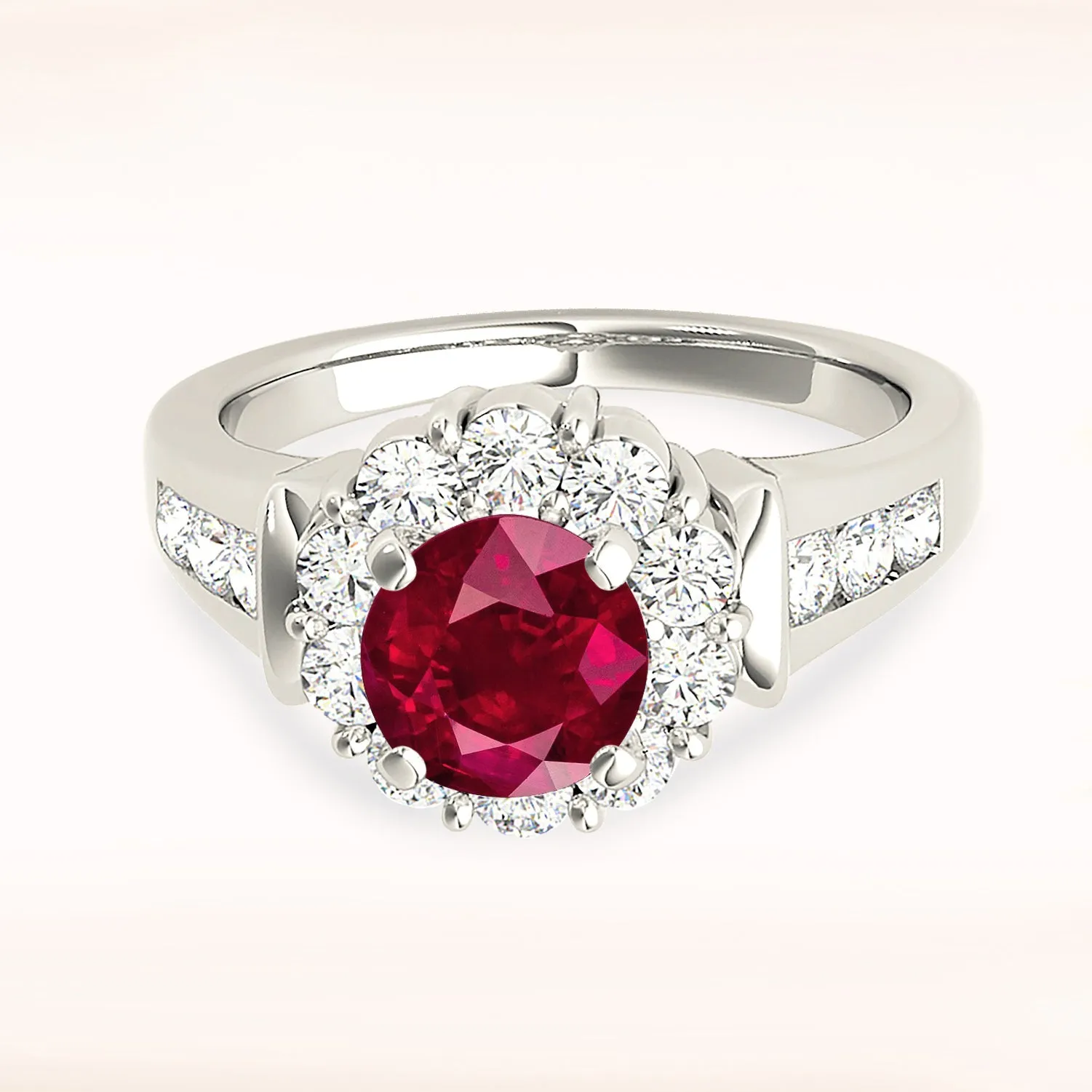 1.35 ct. Genuine Ruby Ring With Halo And Diamond Band