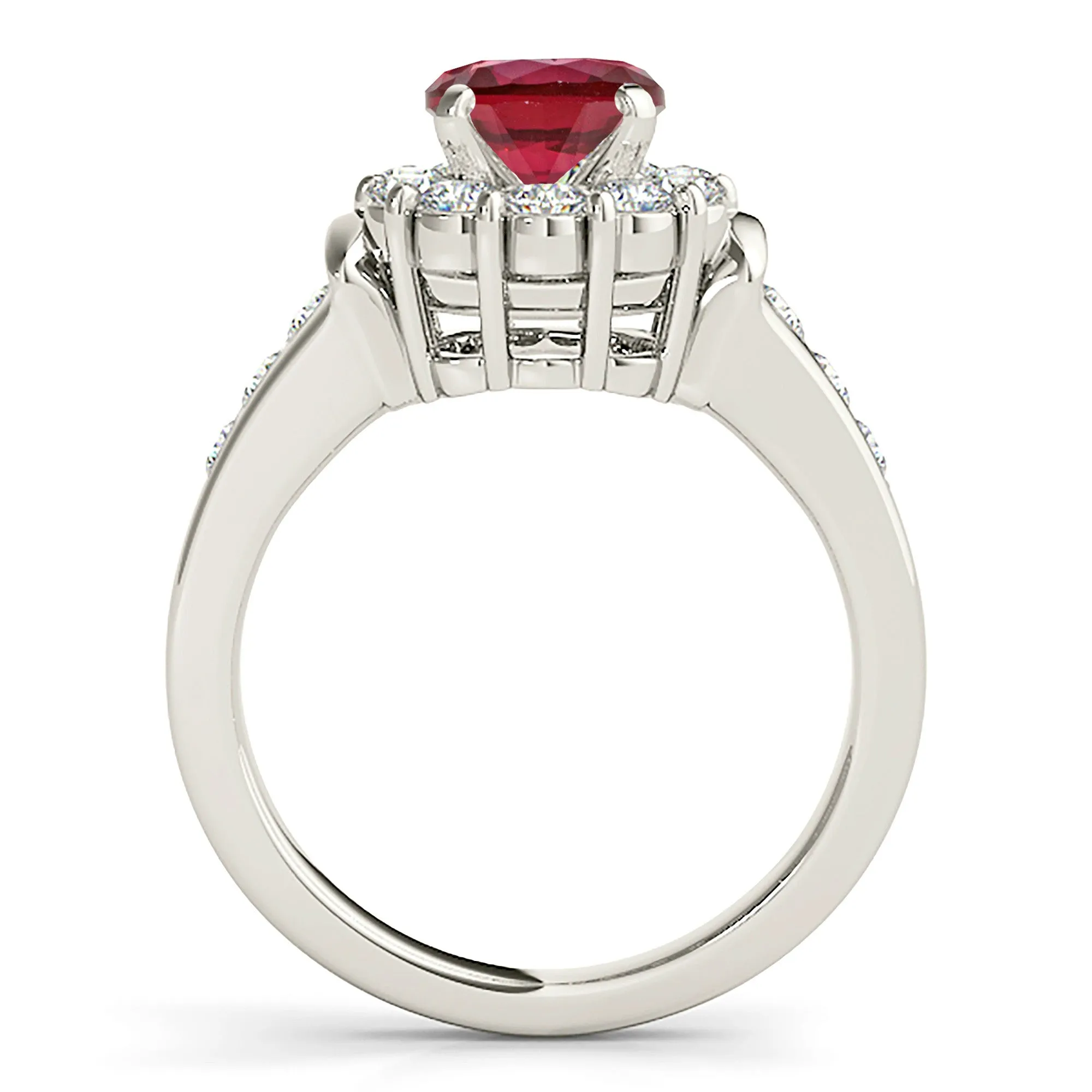 1.35 ct. Genuine Ruby Ring With Halo And Diamond Band