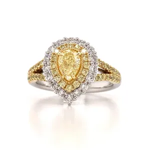 1.35ct tw Pear Shape Fancy Yellow Center with Halo Split Shank Diamond Ring