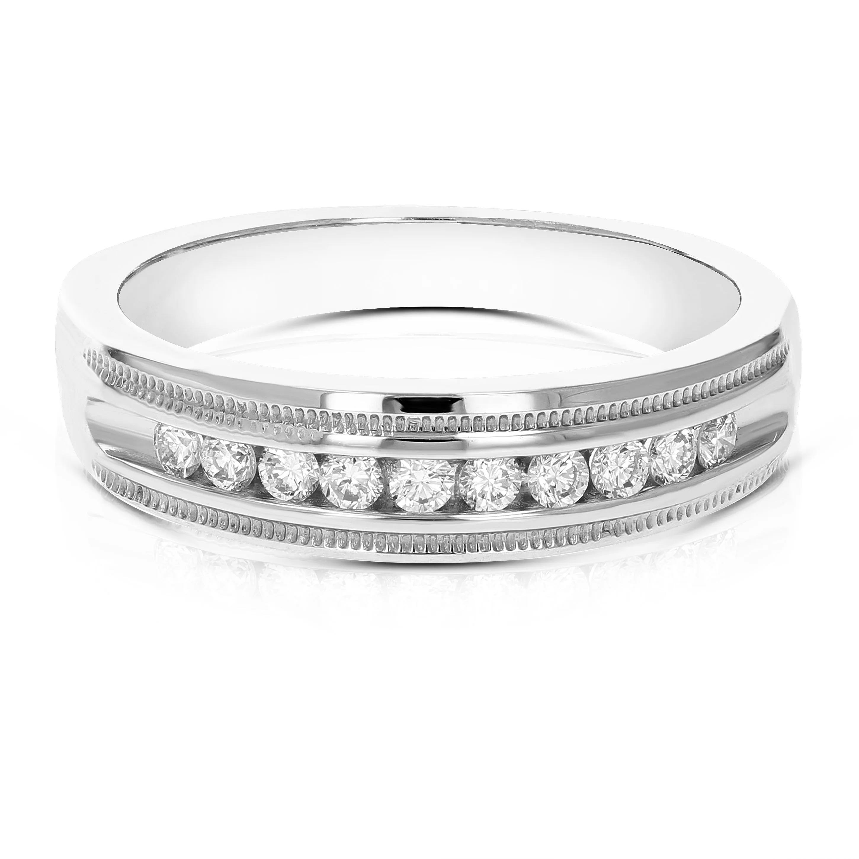 1/4 cttw Milgrain Diamond Wedding Machine Band in 14K White Gold