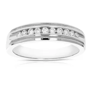 1/4 cttw Milgrain Diamond Wedding Machine Band in 14K White Gold