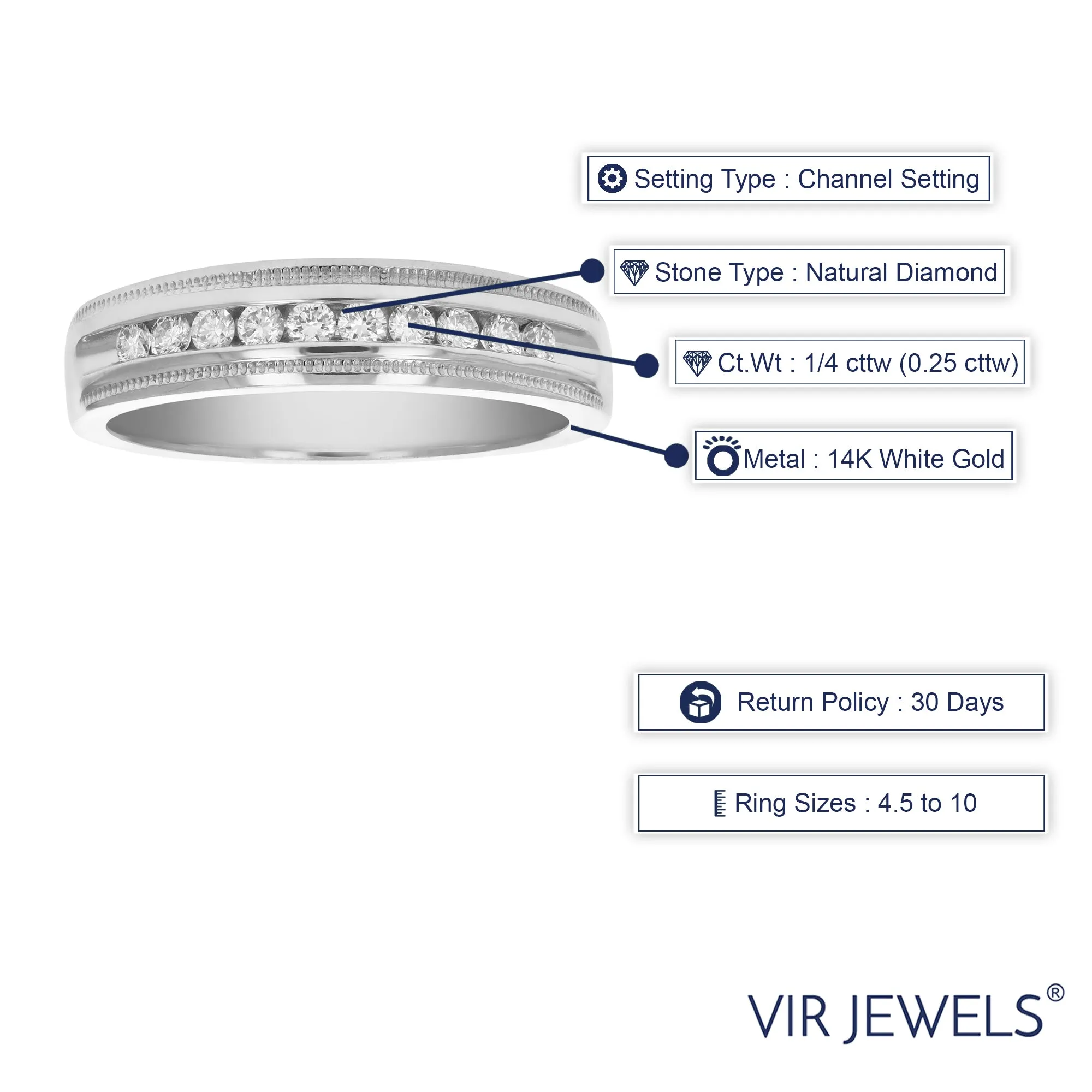 1/4 cttw Milgrain Diamond Wedding Machine Band in 14K White Gold