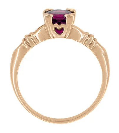 14 Karat Rose Gold Art Deco Hearts & Clovers Solitaire Rhodolite Garnet Engagement Ring