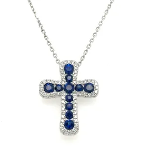 1.42ct tw Blue sapphire And Diamond Cross Pendant Necklace