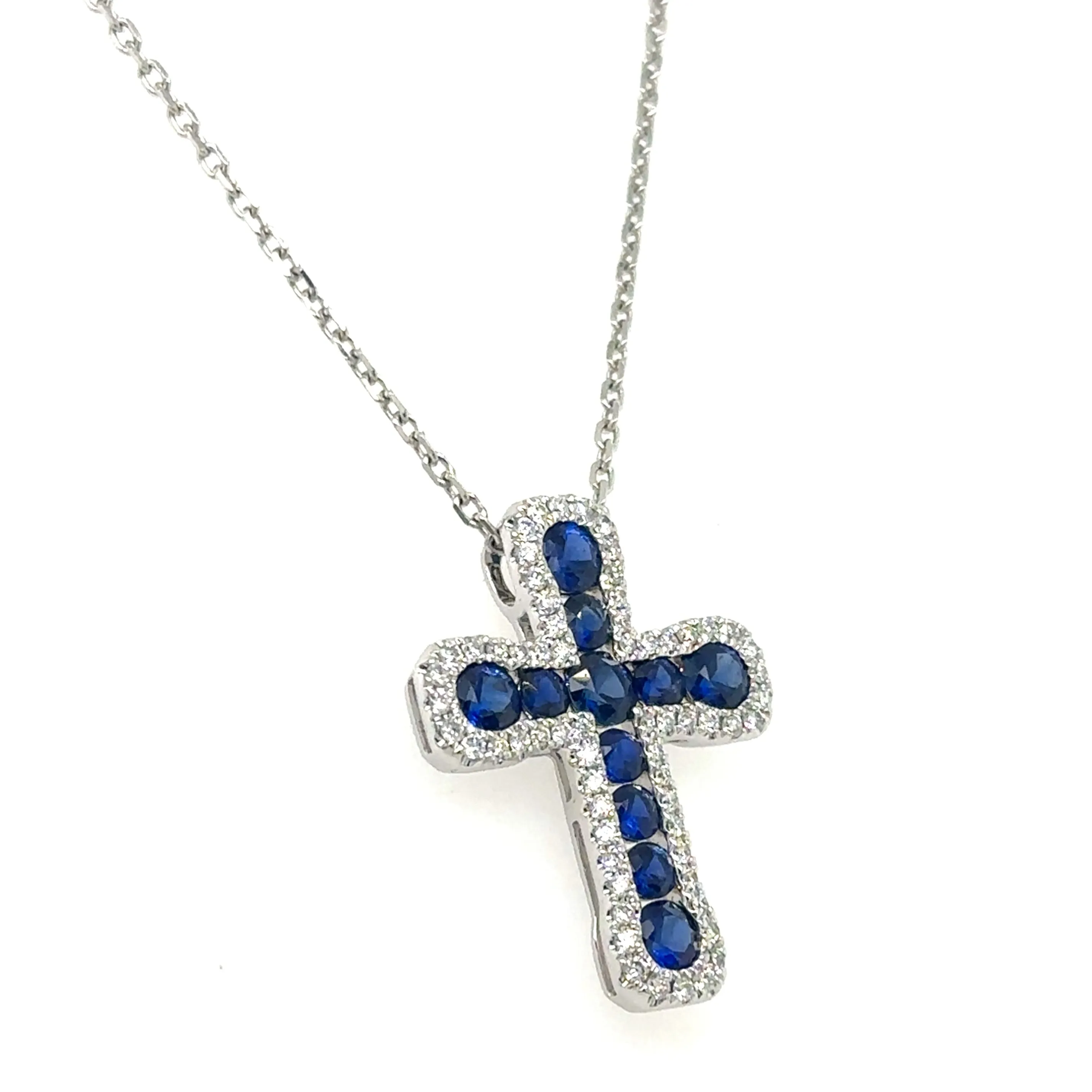 1.42ct tw Blue sapphire And Diamond Cross Pendant Necklace