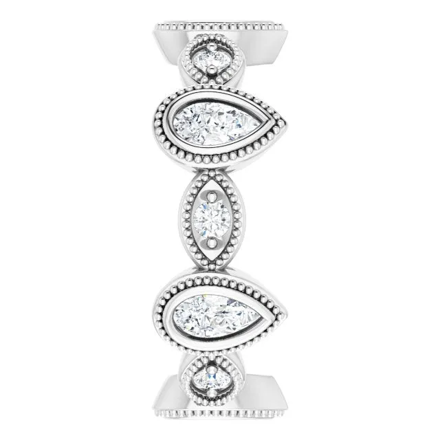 1.46 ct. Pear and Round Diamond Eternity Band Milgrain Accent Wedding Ring
