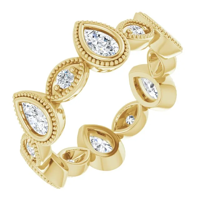 1.46 ct. Pear and Round Diamond Eternity Band Milgrain Accent Wedding Ring