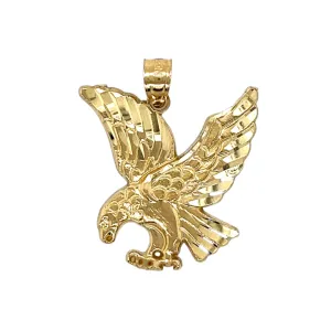 14K Gold Diamond Cut Solid Landing Flying Eagle Pendant 1" Charm