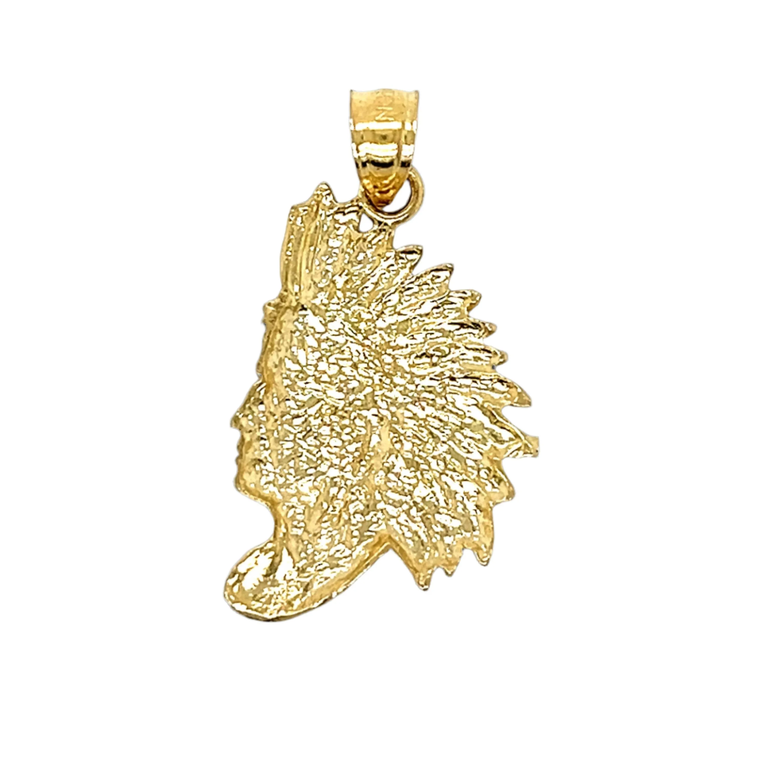 14K Gold Indian Chief Head Plain Apache Face 1" Pendant