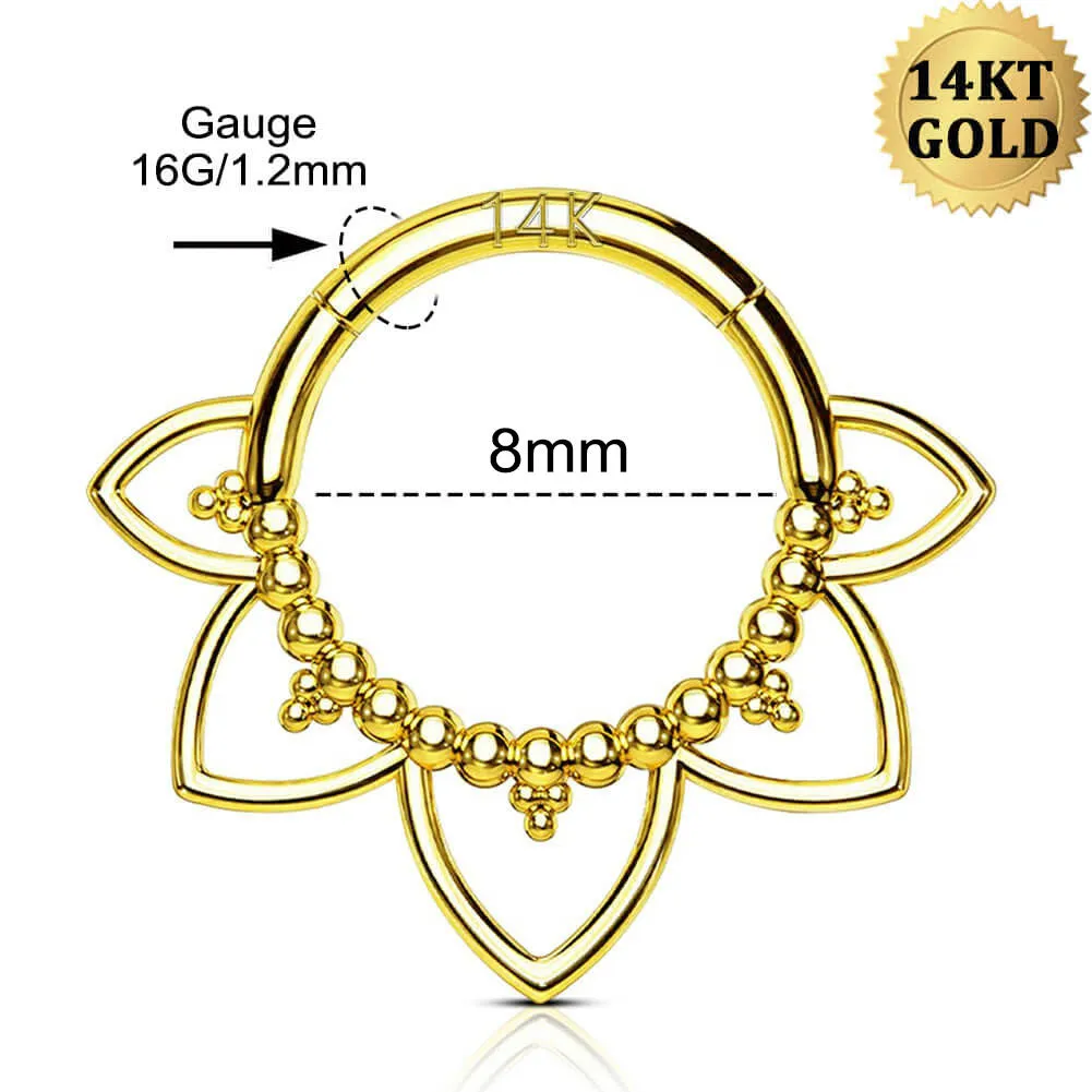 14K Gold Lotus Flower Style 16G Septum Ring Daith Earrings