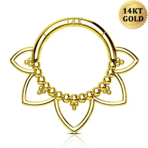 14K Gold Lotus Flower Style 16G Septum Ring Daith Earrings