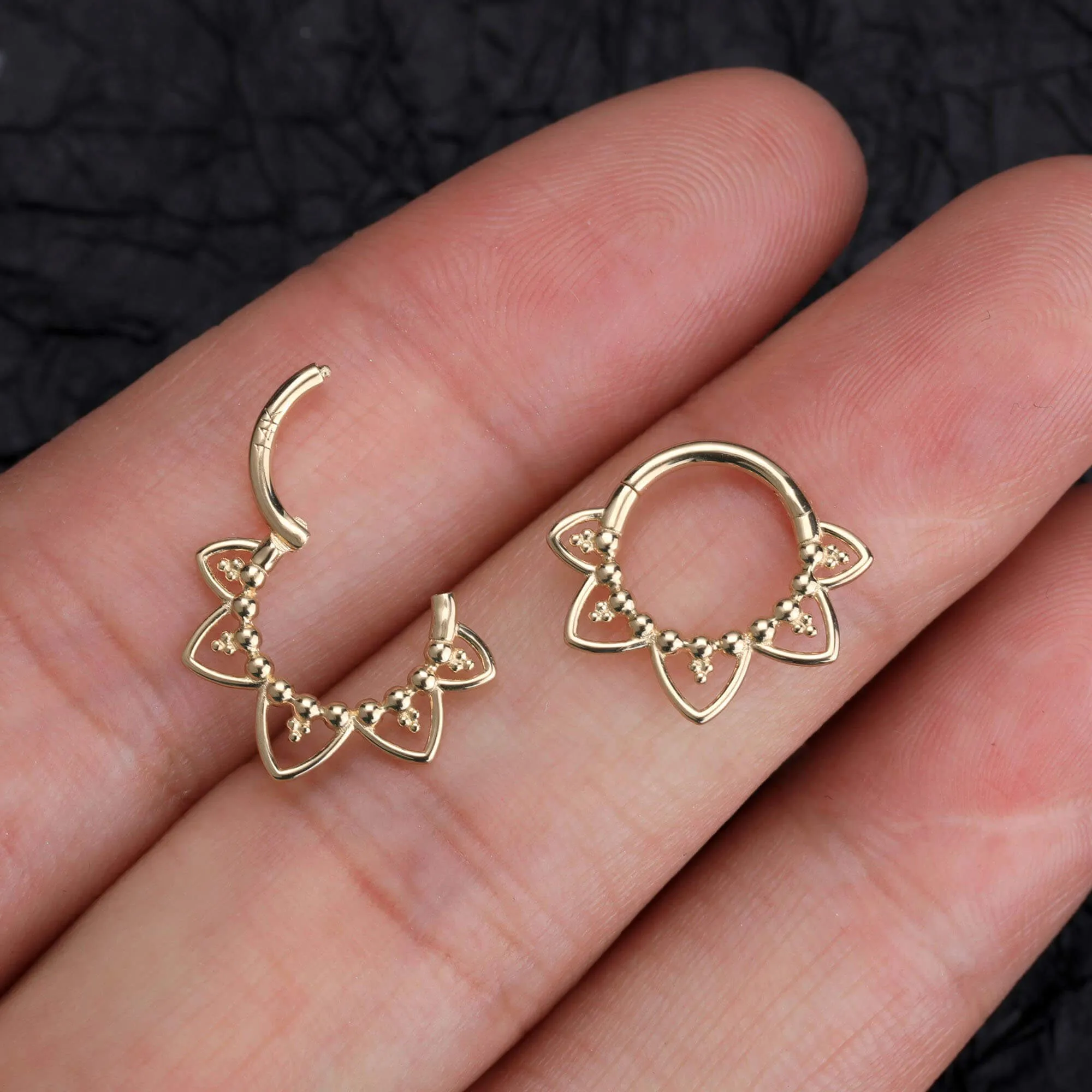 14K Gold Lotus Flower Style 16G Septum Ring Daith Earrings