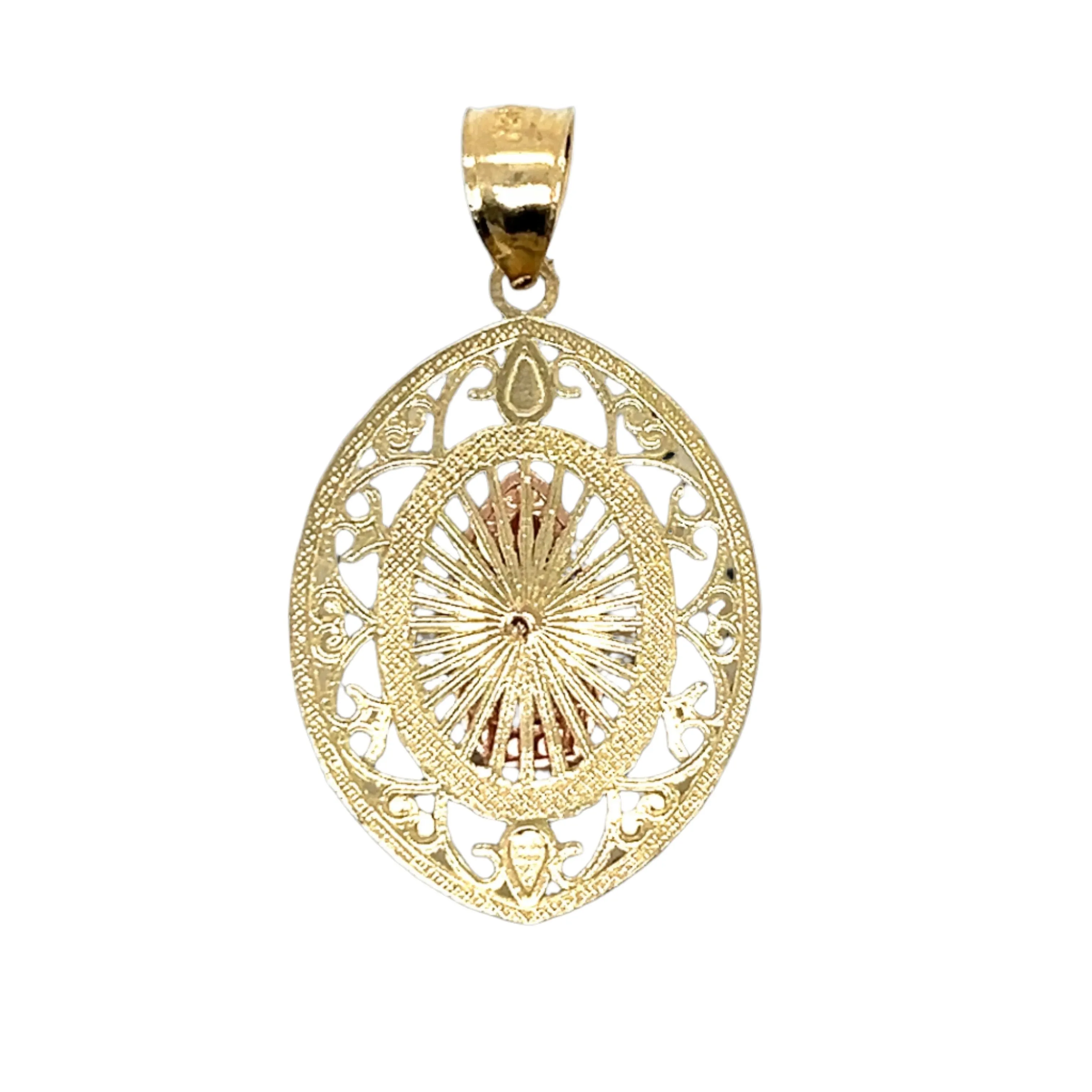 14K Gold Oval Two Tone Virgen De Guadalupe Pendant