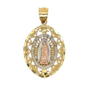 14K Gold Oval Two Tone Virgen De Guadalupe Pendant
