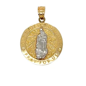 14K Gold Round Virgen De Guadalupe Pendant