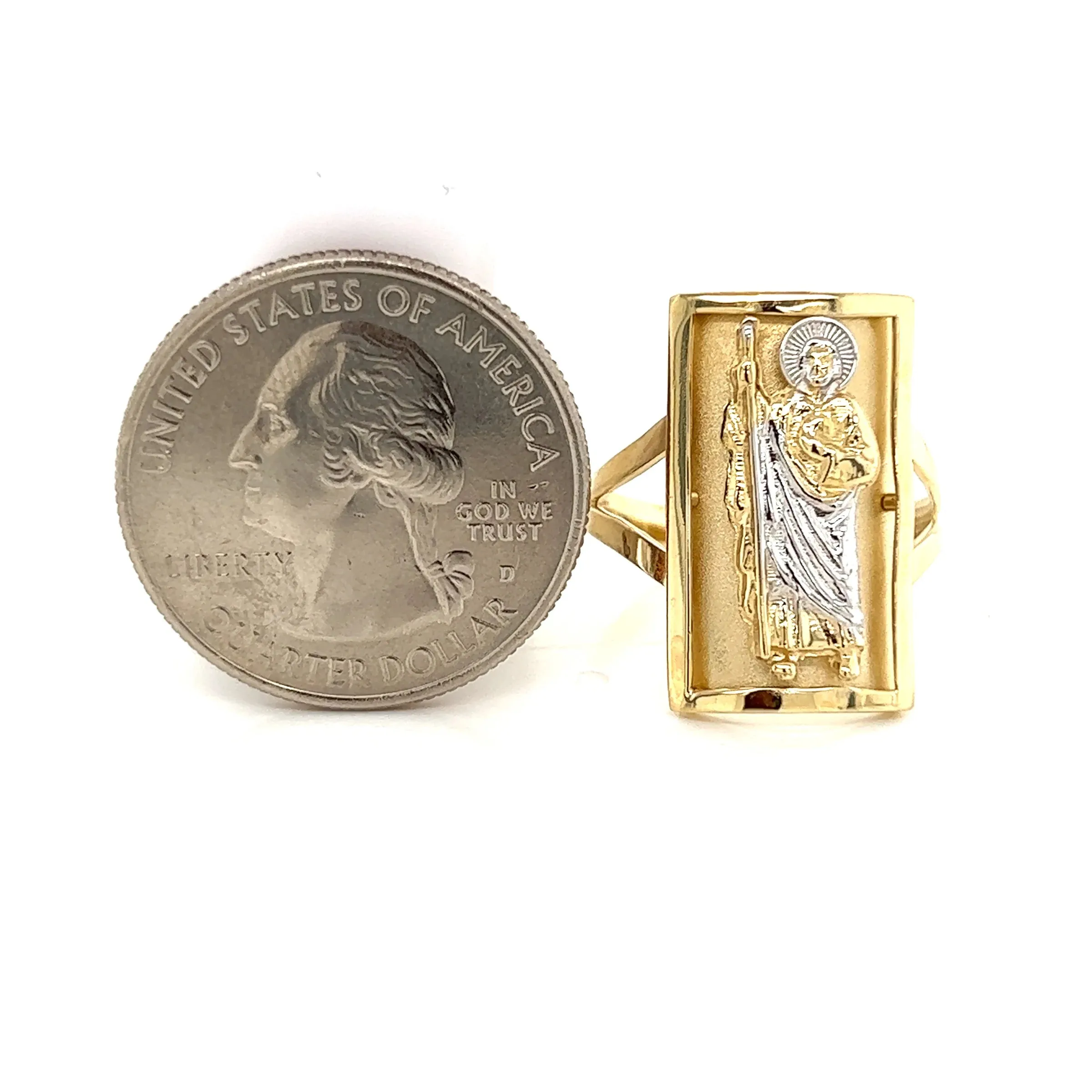 14K GOLD Square San Judas Ring CZ diamond