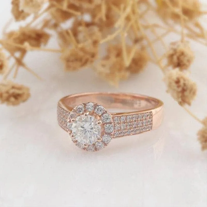 14k Rose Gold 0.5ct Diamond Halo Engagement Ring