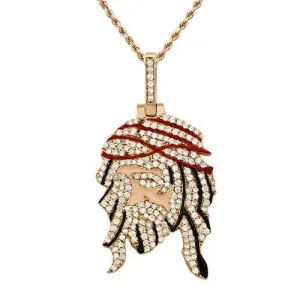 14k Rose Gold Diamond Two Side Jesus Head Pendant 1.12 Ctw