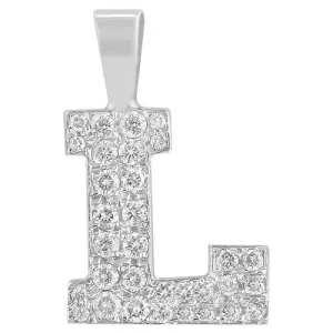 14K Solid White Gold Diamond Letter Initial L Pendant 0.3 Cwt.
