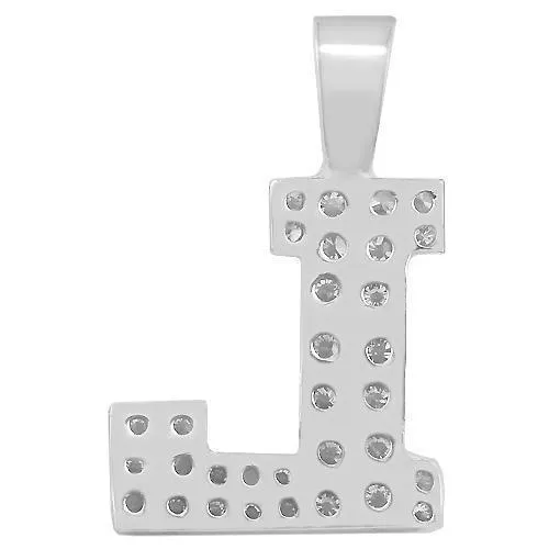14K Solid White Gold Diamond Letter Initial L Pendant 0.3 Cwt.