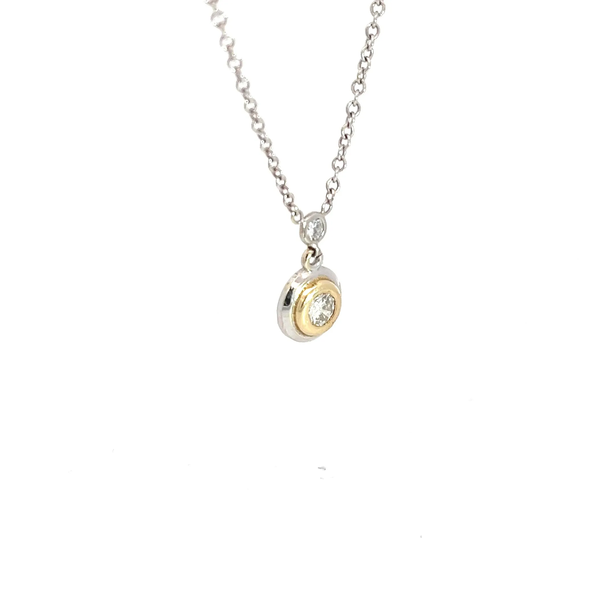 14k Two Tone .25ct G VS2 Round Diamond Drop Pendant