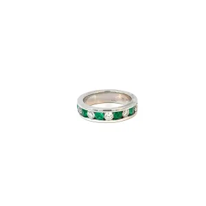 14k White Gold 1.15ct emerald and 1.00ct G VS2 Round Diamond eternity ring