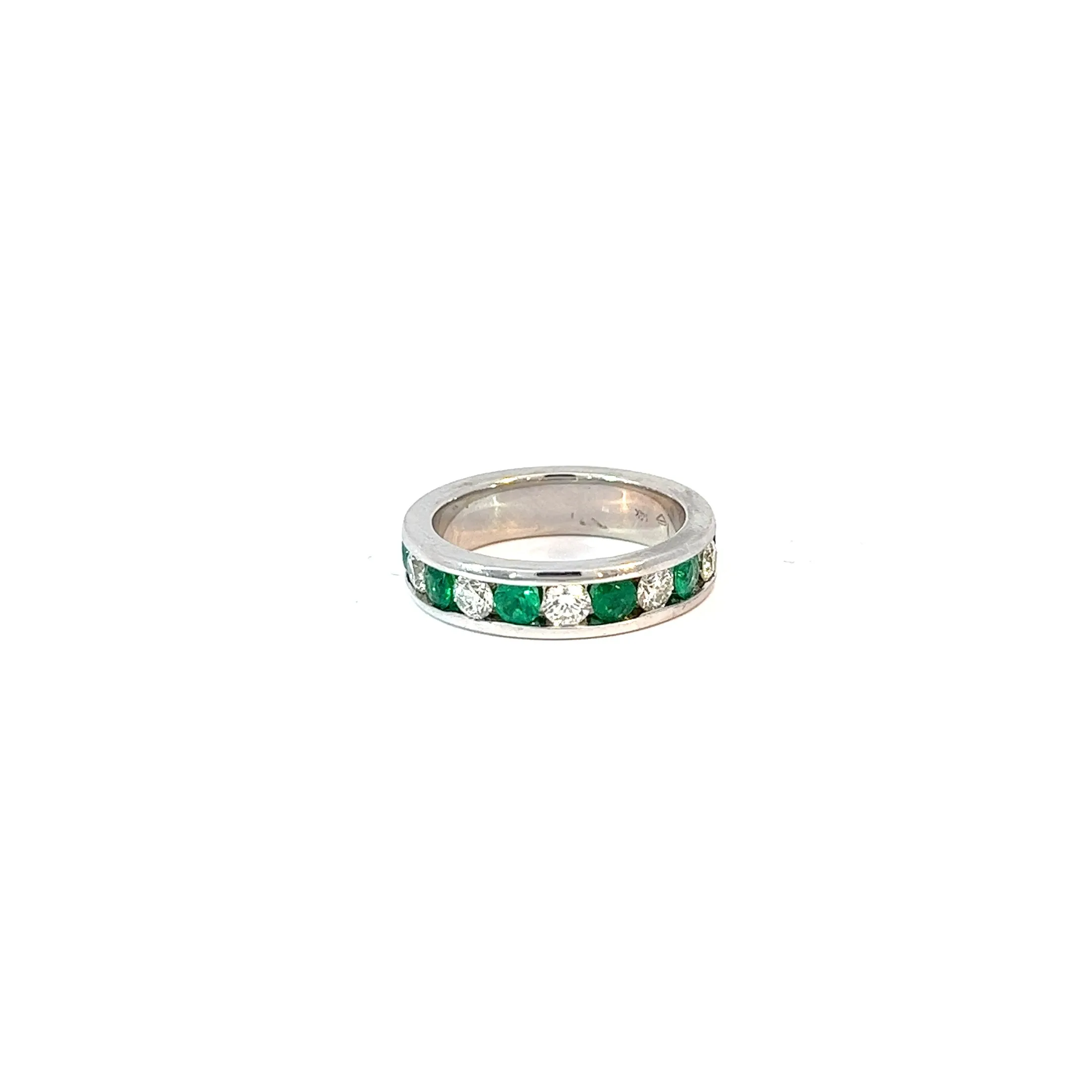 14k White Gold 1.15ct emerald and 1.00ct G VS2 Round Diamond eternity ring