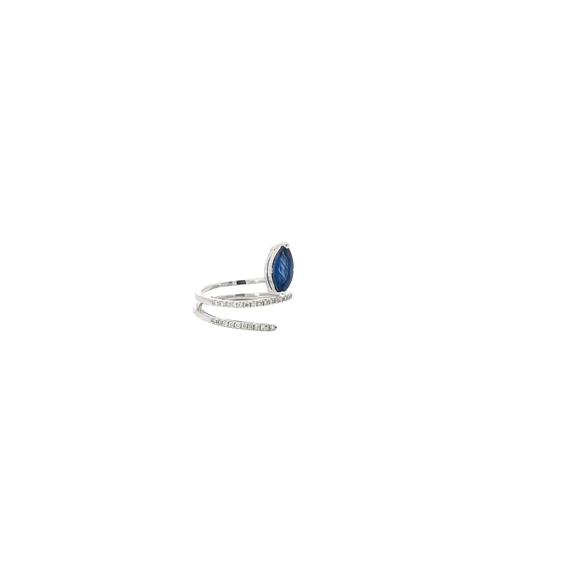 14K WHITE GOLD 1.25CT MARQUISE BLUE SAPPHIRE AA AND .25CT G VS2 DIAMOND SNAKE RING