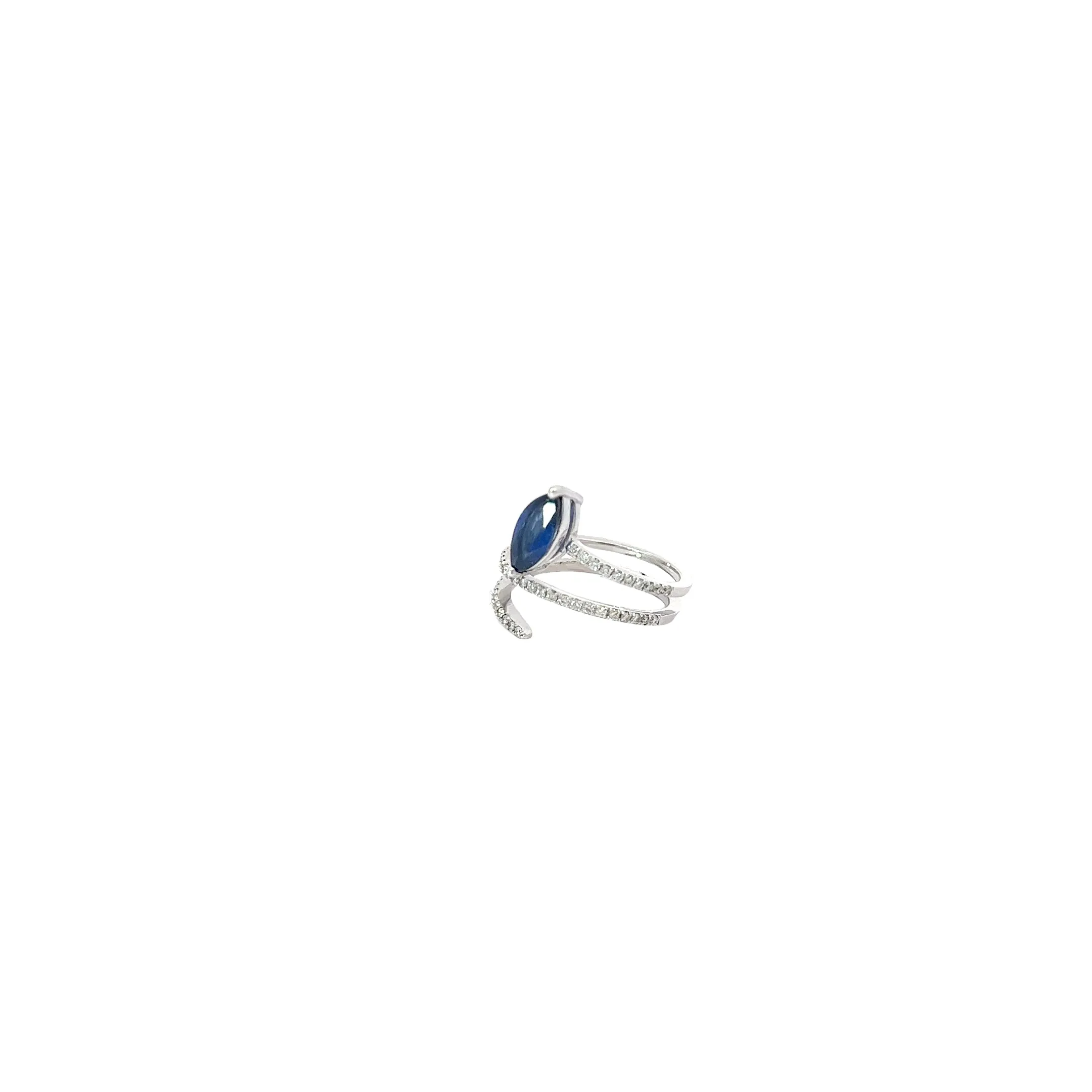 14K WHITE GOLD 1.25CT MARQUISE BLUE SAPPHIRE AA AND .25CT G VS2 DIAMOND SNAKE RING