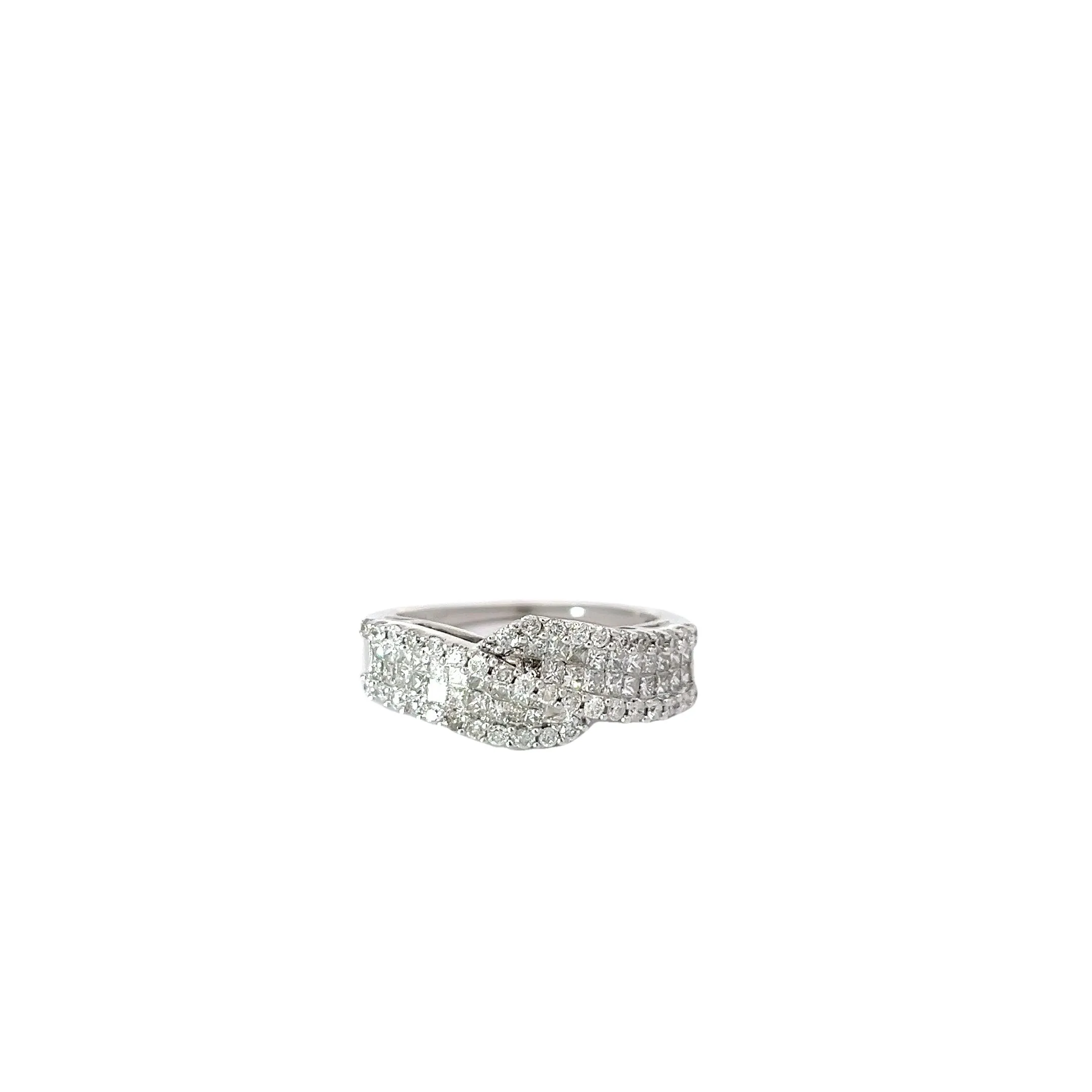 14k White Gold 1.50ct Princess Cut and Round Total Diamond Weight Invisible Set Ring