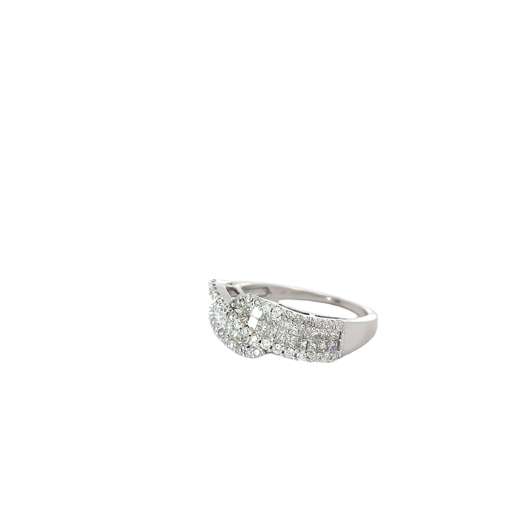 14k White Gold 1.50ct Princess Cut and Round Total Diamond Weight Invisible Set Ring