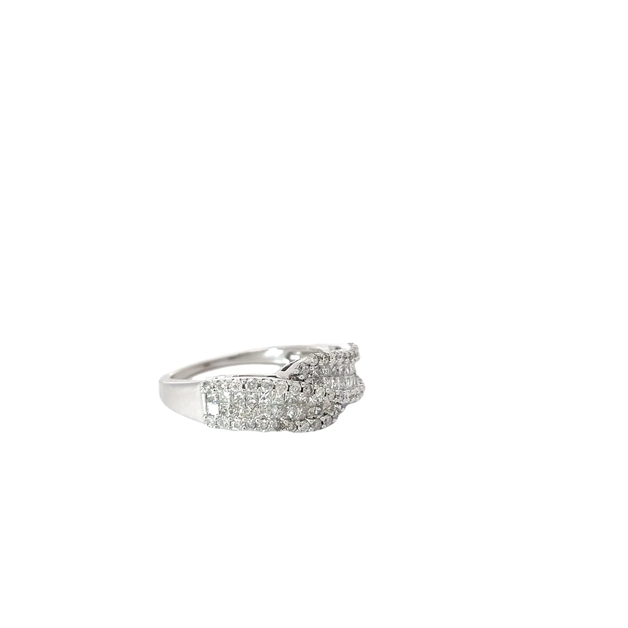 14k White Gold 1.50ct Princess Cut and Round Total Diamond Weight Invisible Set Ring