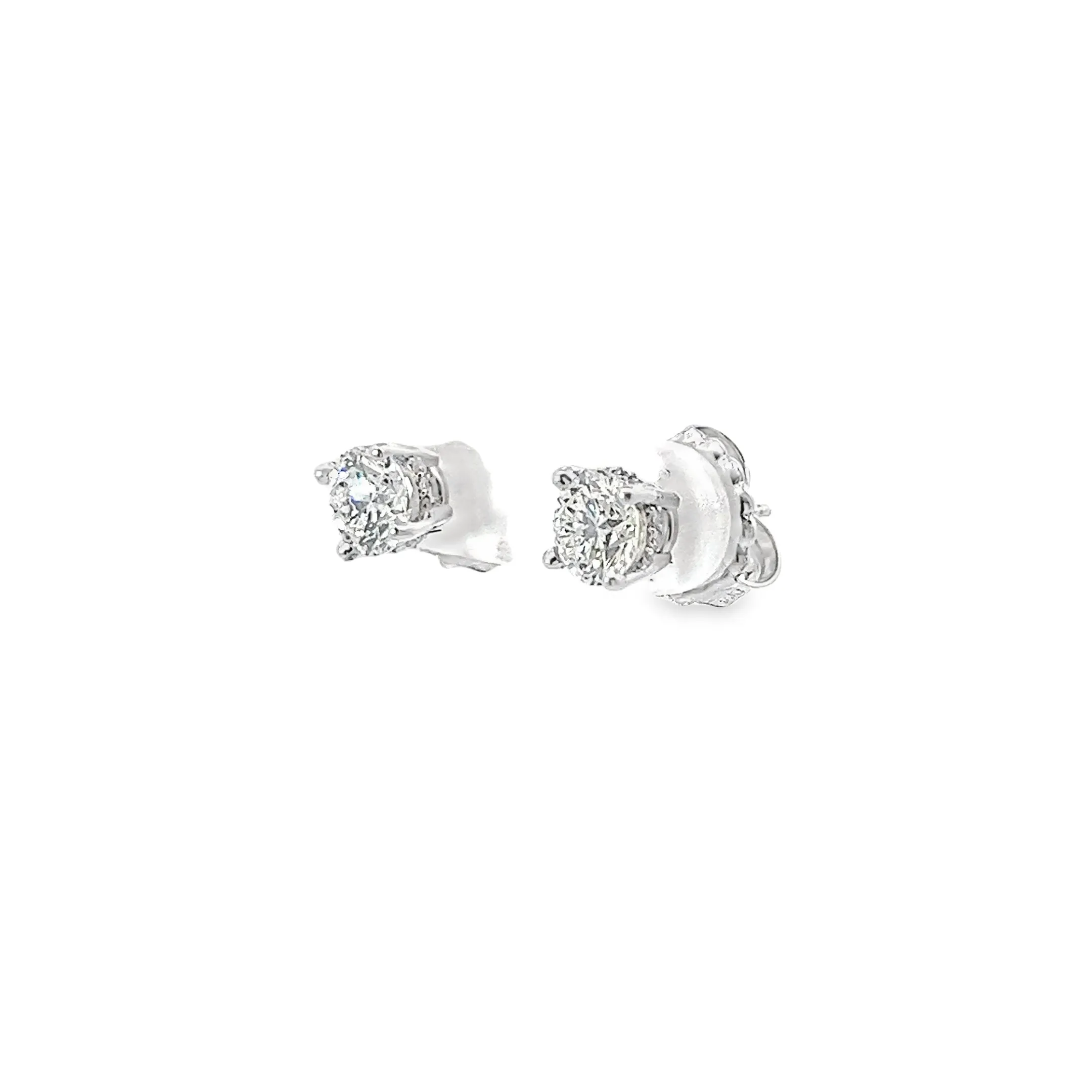 14K WHITE GOLD  1.78CT GHVS2 ROUND AND .12CT GVVS2 ROUND UNDER HALO DIAMOND STUDS