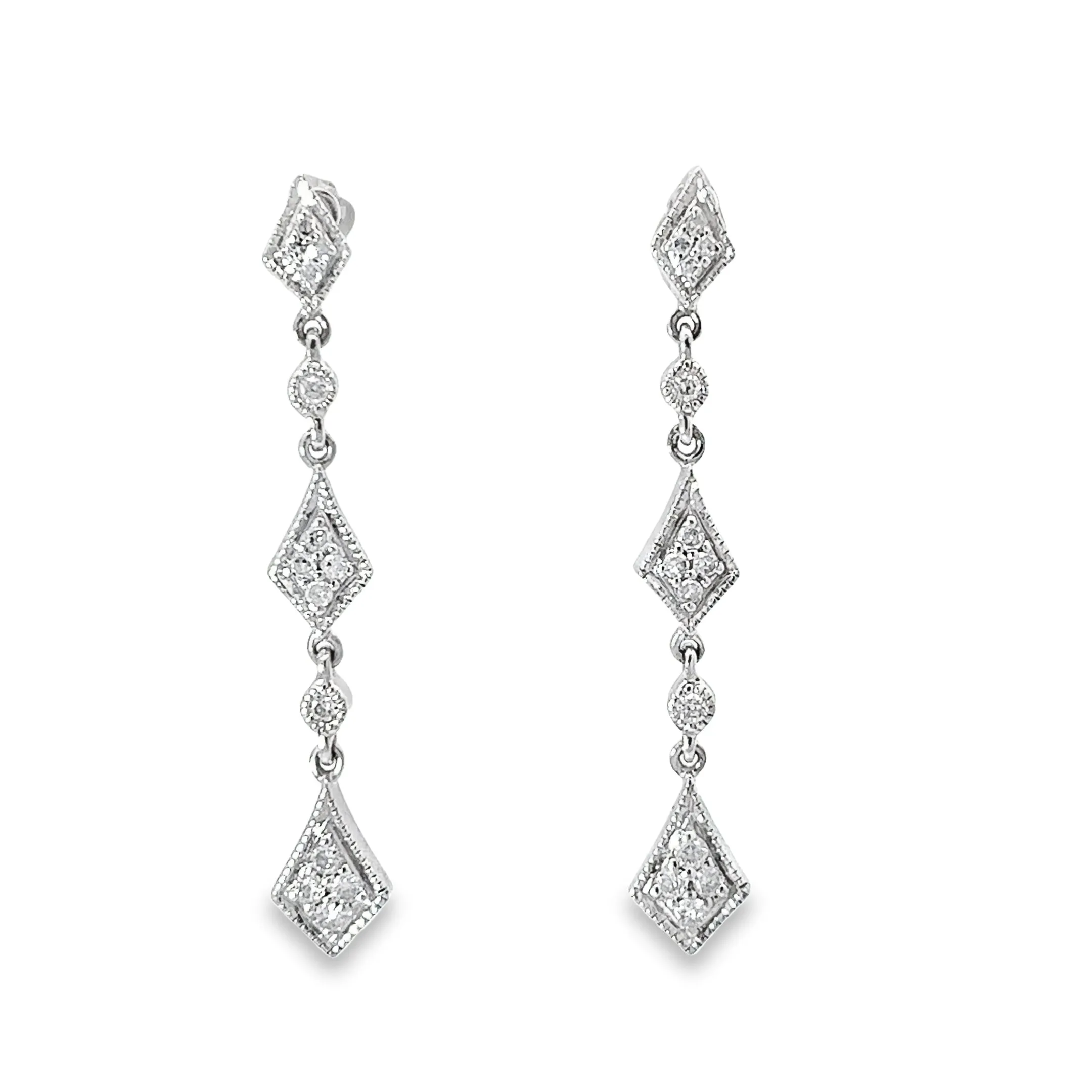 14K White Gold  .25CT G SI1 Round  Diamond Dangle Earrings
