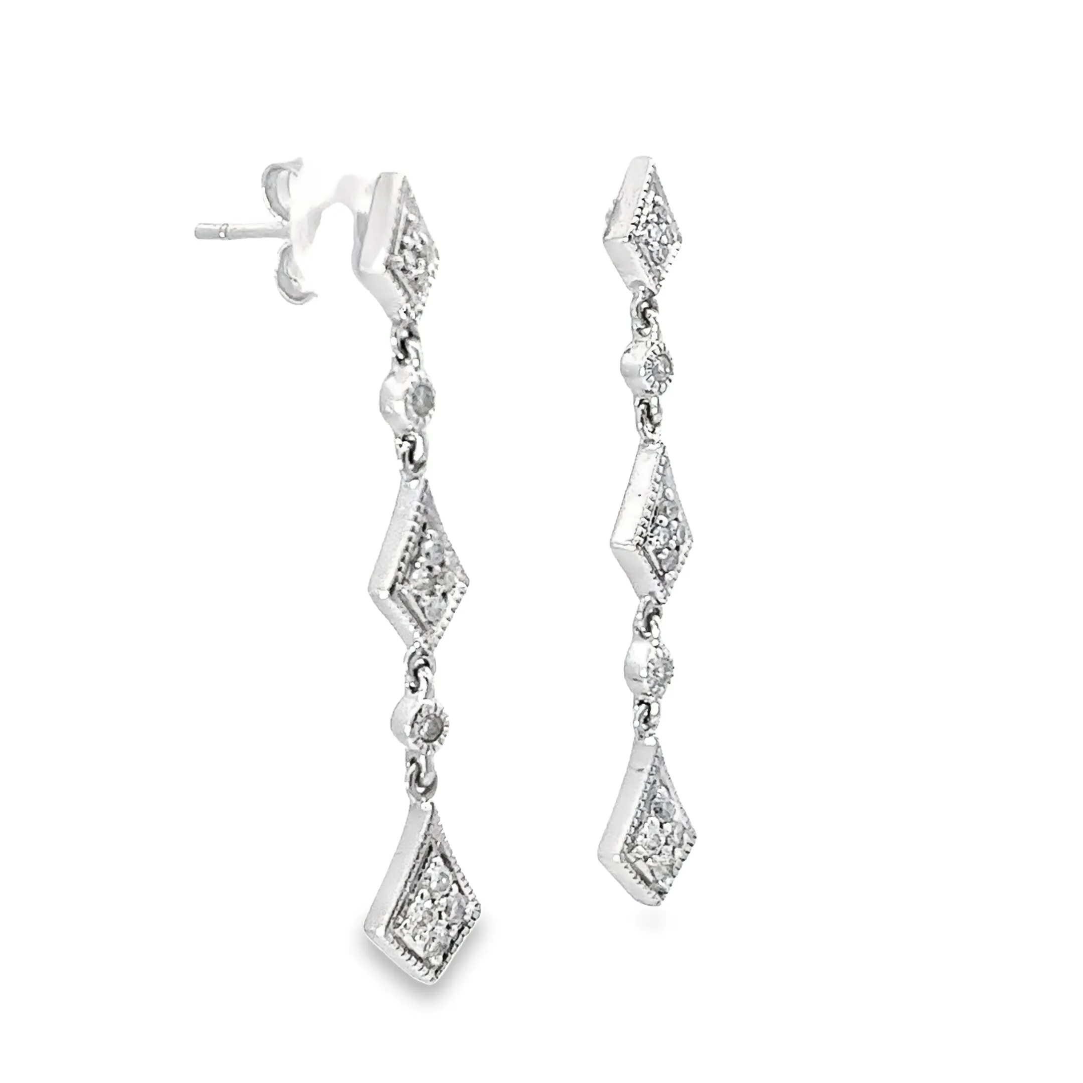 14K White Gold  .25CT G SI1 Round  Diamond Dangle Earrings