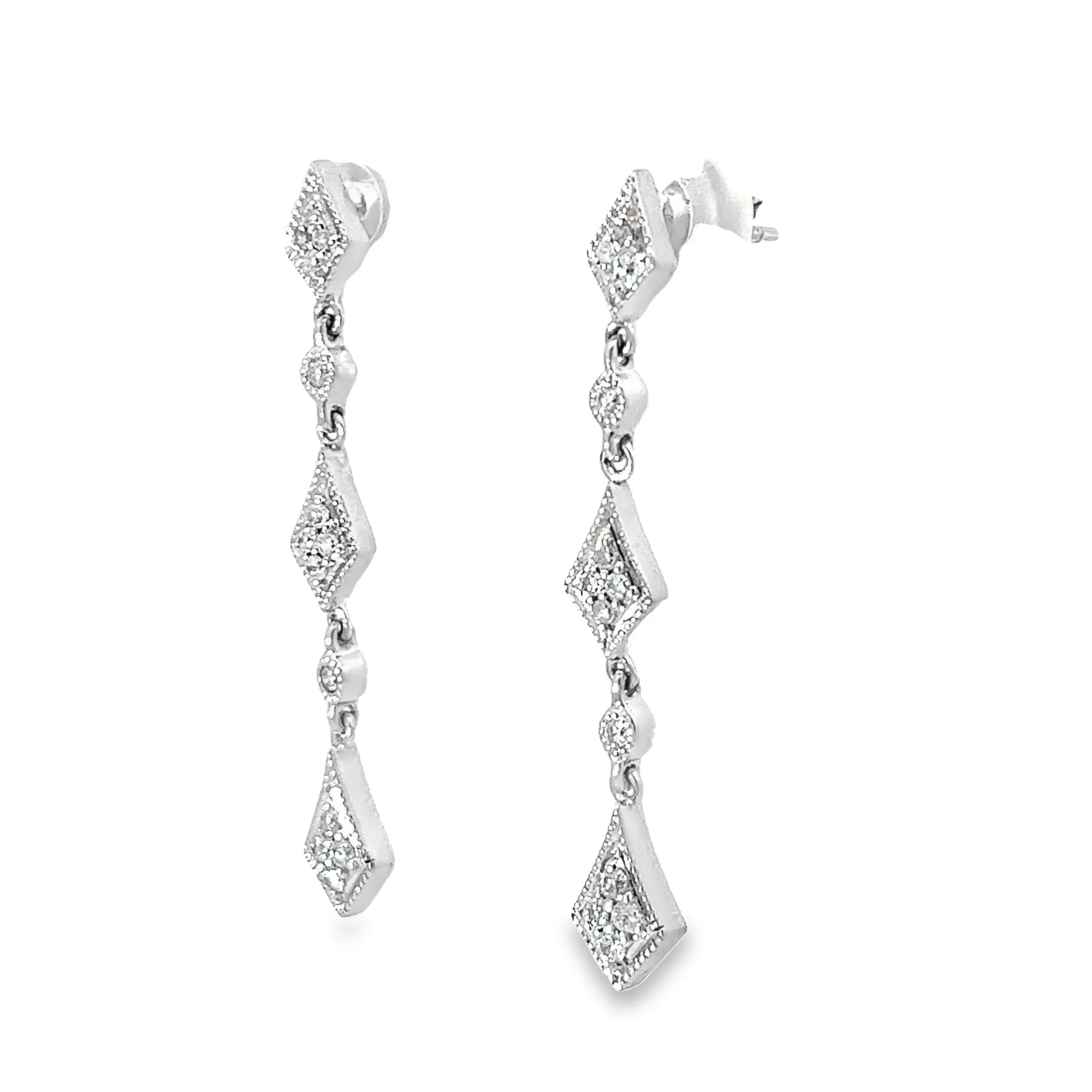 14K White Gold  .25CT G SI1 Round  Diamond Dangle Earrings