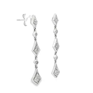 14K White Gold  .25CT G SI1 Round  Diamond Dangle Earrings