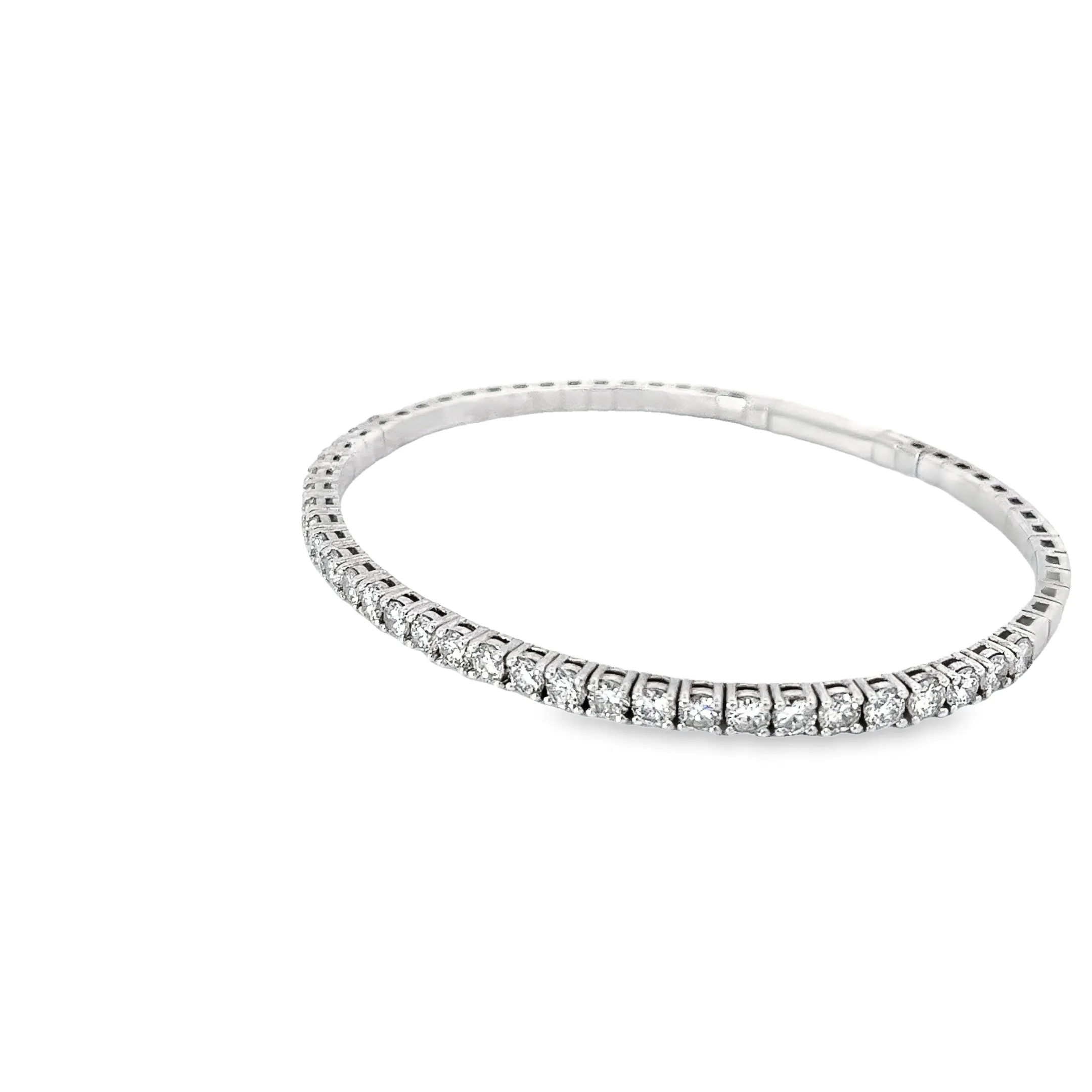 14k White Gold 3.00ct G VS2 Round Diamond Flex Bangle Bracelet