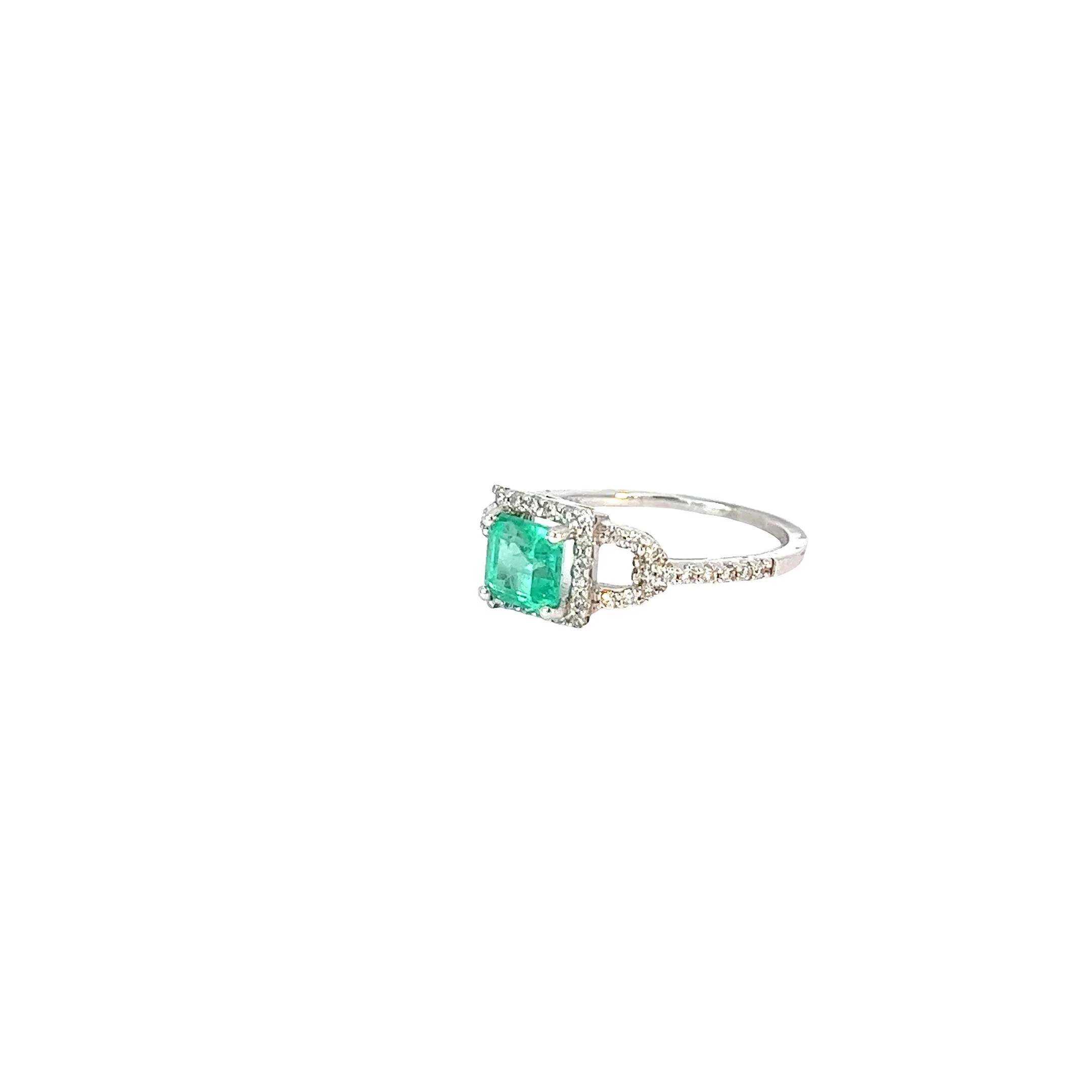 14k White Gold .85ct AA Emerald Asscher Cut  and .50ct G SI1 Round Diamond ring