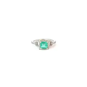 14k White Gold .85ct AA Emerald Asscher Cut  and .50ct G SI1 Round Diamond ring