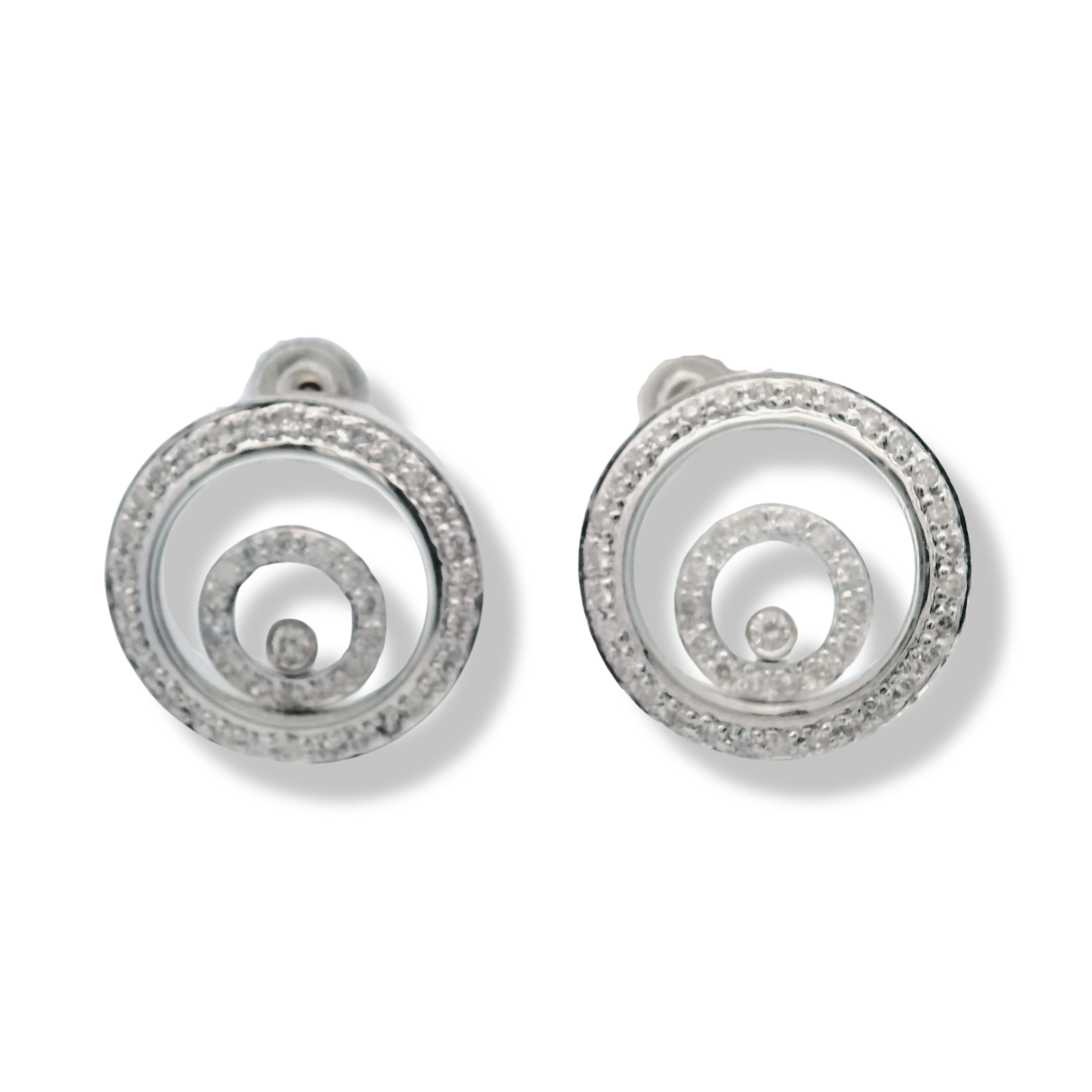 14K White Gold Circular Diamond Encrusted Earrings