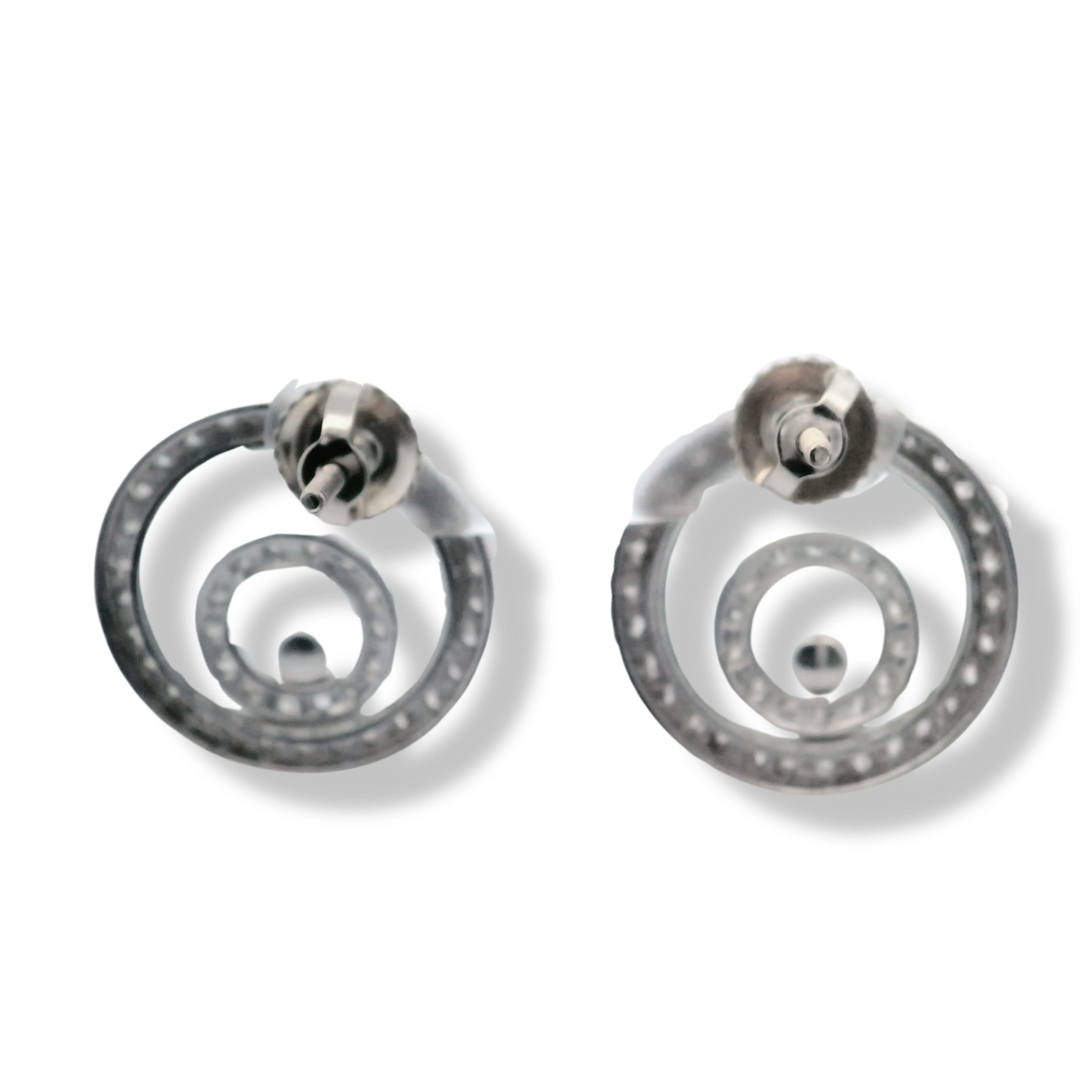 14K White Gold Circular Diamond Encrusted Earrings
