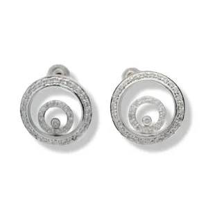 14K White Gold Circular Diamond Encrusted Earrings