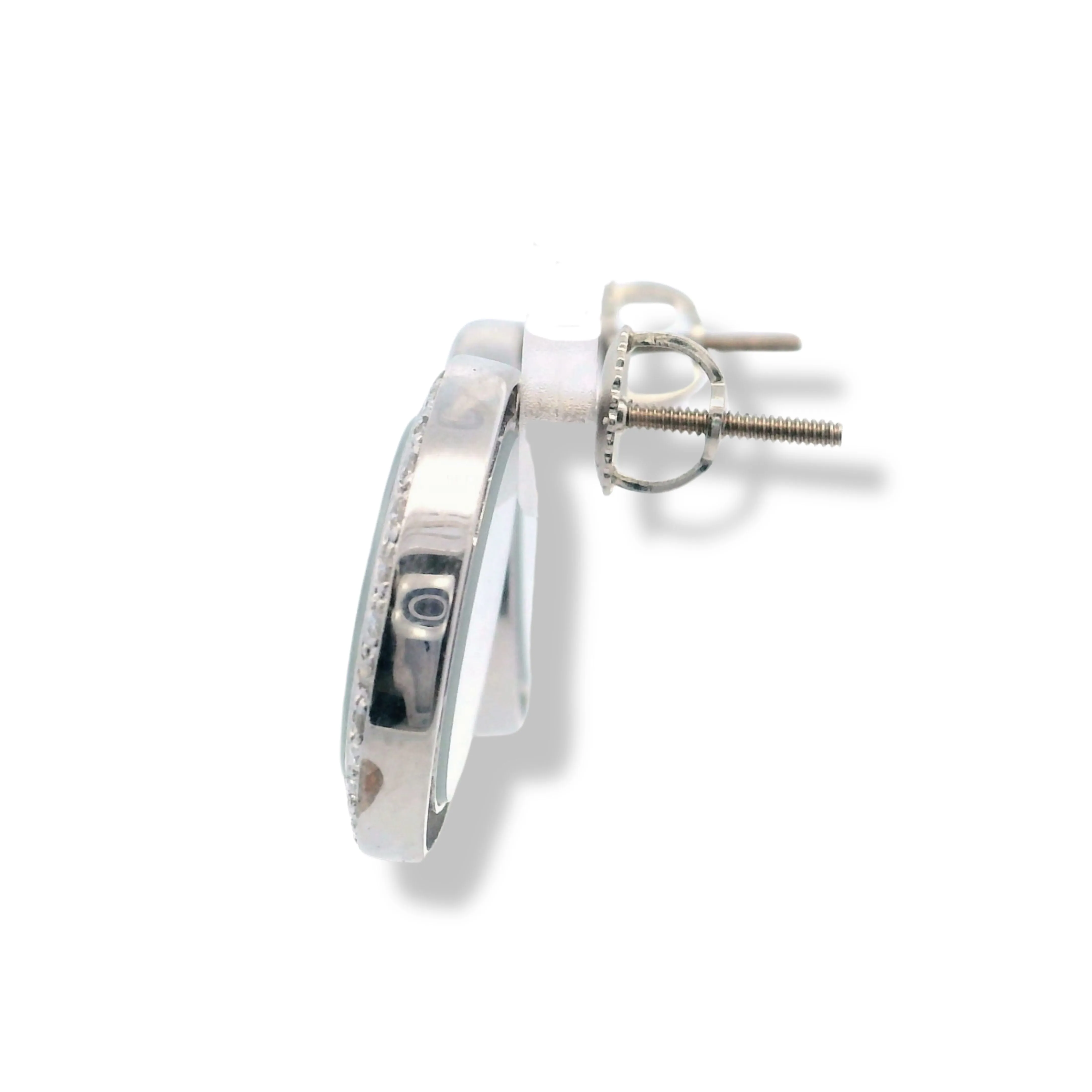 14K White Gold Circular Diamond Encrusted Earrings