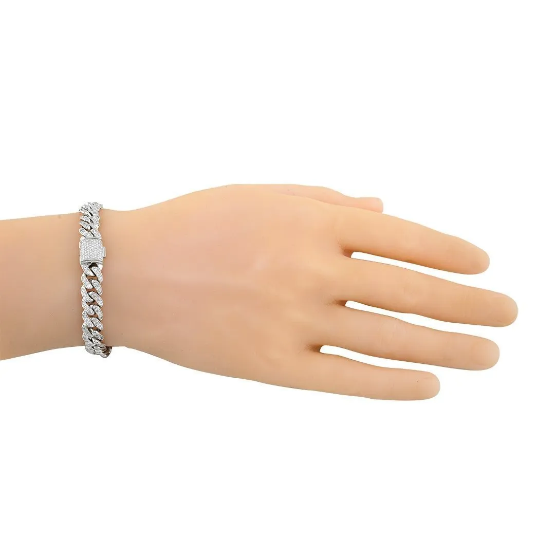 14k White Gold Diamond Cuban Link Bracelets 9 mm