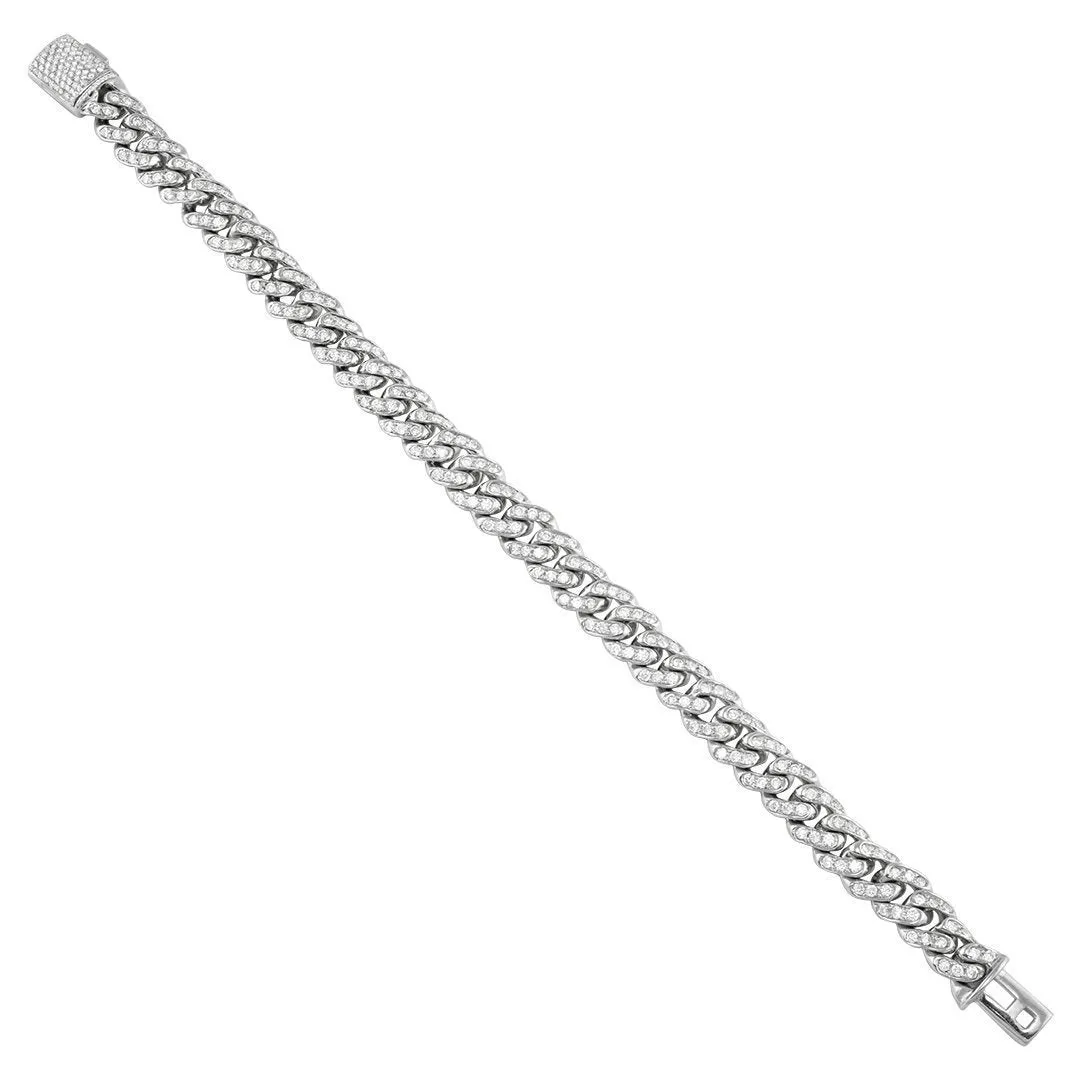 14k White Gold Diamond Cuban Link Bracelets 9 mm