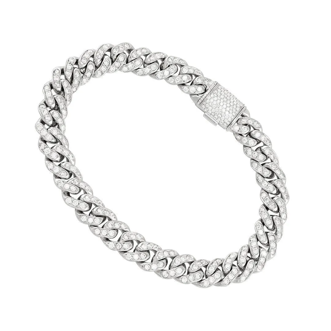 14k White Gold Diamond Cuban Link Bracelets 9 mm