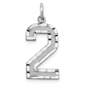 14k White Gold Diamond Cut Finish Large Size Number 2 Charm Pendant