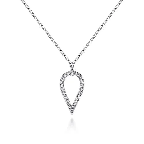 14K White Gold Inverted Teardrop Diamond Pendant Necklace
